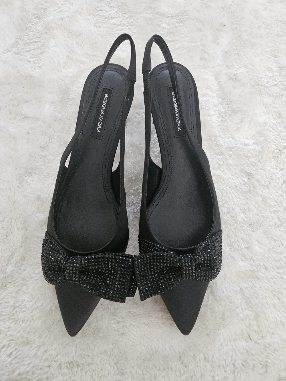 NWT BCBGMaxAzria Size 7.5 Black Crystal Bow Kitten Heel Pumps Preppy Coquette